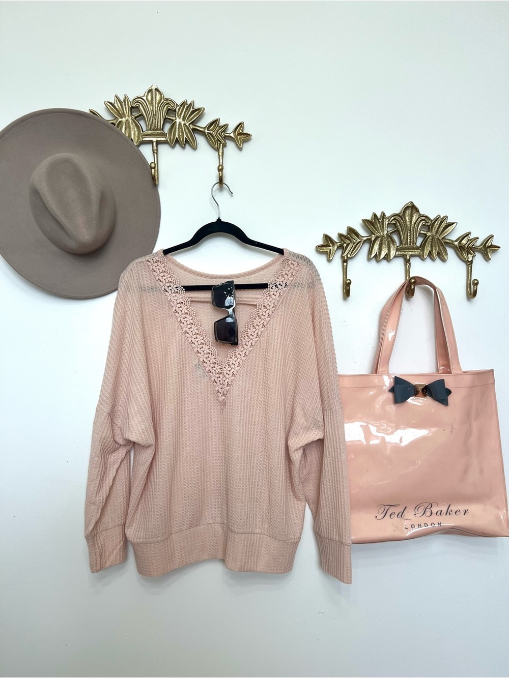 🆕Blush Pink Lace-Trim Knit Sweater Xl